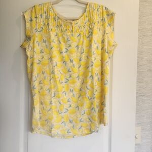 Lands End Womens Yellow Lemon Print Blouse Size XL BNWT